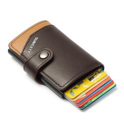 ZR115 European And American Metal Aluminum Box Automatic Pop-up PU Card Bag RFID Credit Card Leather Card Sleeve