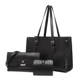 Custom carteras y bolsos de mujer Handbag 3 In 1 Set Tote Bag Pu Leather Crocodile Pattern Female Clutch Handbag