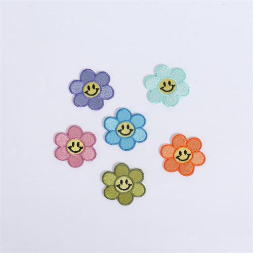 Keymay RTS Stock Low MOQ High Quality Multi-color Cute Smiley Daisy Self Adhesive Stick on Flower Embroidery Patches