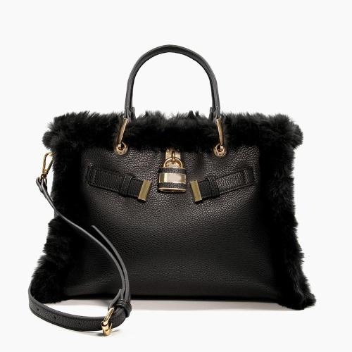 Custom Fashion Tote Bags Ladies Spring Pu Leather And Fluffy Women Handbags Large Capacity Shoulder Bag