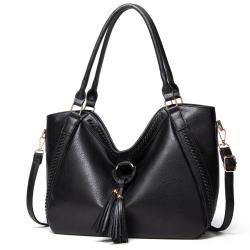 Customs Handbag  Large Capacity Luxury PU Leather Solid Color Tassels  Messenger for Women  Zipper Customs Tote Bag