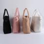 Hot Selling Custom Design Fashion Handbags Large Capacity Soft Sherpa Fabric Portable Travel Girls Gift Plush Teddy Tote Bag