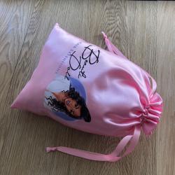 Pink Satin Drawstring Bag Customized Logo Printed Satin Gift Bag