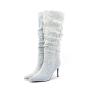 Botas De Invierno 2022 New Fashion Slouch Boots Women Suede Leather Denim Pointed Toe Thin High Heels Long Boot Knee High Boots