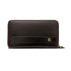 Top Quality Double-deck Long Mens Purse Male Clutch Genuine Leather Zipper Wallet