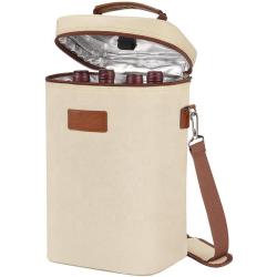 4 Bottle Travel Padded Wine Carrier Tote with Handle and Adjustable Shoulder Strap Insulated Wine Cooler Bag