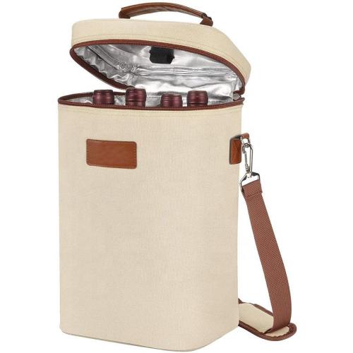 4 Bottle Travel Padded Wine Carrier Tote with Handle and Adjustable Shoulder Strap Insulated Wine Cooler Bag