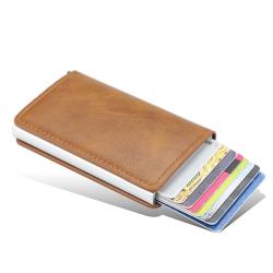 OEM041 Leather Men Aluminum Wallet Back Pocket ID Card holder RFID Blocking Mini Wallet Automatic Credit Card Coin Purse