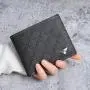 2024 new men's wallet fashion plaid horizontal soft leather men's short wallet large capacity multi-card purse