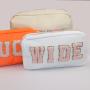 Keymay Custom Colorful Letter Make Up Bag Pink Embroidery Wash Bag Bridal Bag Waterproof Nylon Travel Toiletry Cosmetic Pouch