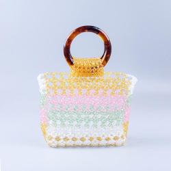 XINYU 2023 Autumn New Mixed Color Hollow out Retro Square Hand Beaded Acrylic Resin Round Handbag