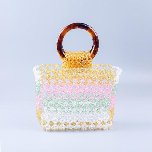 XINYU 2023 Autumn New Mixed Color Hollow out Retro Square Hand Beaded Acrylic Resin Round Handbag