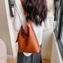 HR601 Women's Bag Simple Casual Fashion Soft PU Leather One Shoulder Bucket Bag Retro Solid Color Magnetic Buckle Tote Bag