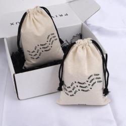 Custom Muslin Cotton Pouch Promotional Small Natural Calico Cloth Drawstring Gift Jewelry Dust Bag