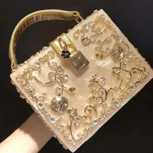 Acrylic dinner bag empty metal carved drilling handbag Bing shoulder oblique back lady bag purses and handbags 2023