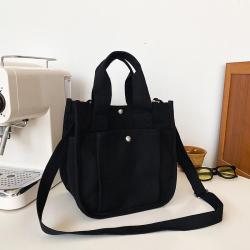 Low MOQ Large Customizable Cotton Canvas Tote Bag Durable Natural Crossbody Shopping Bag with Pockets for Packing and Logo Print