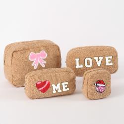Keymay RTS 4 colors 4 sizes Plush Fluffy Makeup Organizer Pouch Sherpa Soft Cosmetic Bag Teddy Makeup Bag
