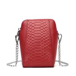 Embossed Pattern Leather Phone Pouch Bag Crossbody Genuine Leather Mobile Phone Shoulder Bag With Zipper