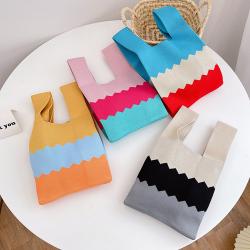 Gelory New Flower knitted bag large capacity tote bag student shoulder wool bag for women