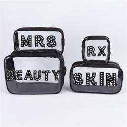 Keymay Hot Sale Personalized Letter Patches Waterproof Pvc Clear Makeup Pouches Vinyl Cosmetic Bags Travel Transparent Bags