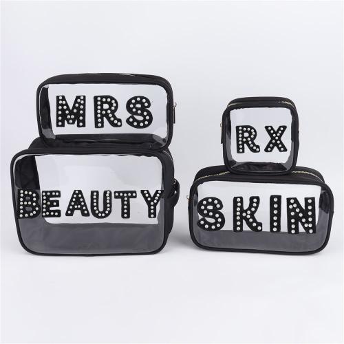 Keymay Hot Sale Personalized Letter Patches Waterproof Pvc Clear Makeup Pouches Vinyl Cosmetic Bags Travel Transparent Bags
