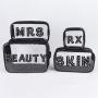 Keymay Hot Sale Personalized Letter Patches Waterproof Pvc Clear Makeup Pouches Vinyl Cosmetic Bags Travel Transparent Bags