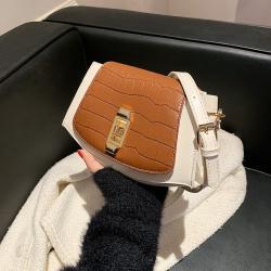 Contrast Color Stone Pattern Small Square Bag Street Fashion Pu Leather Magnetic Button Bag Niche Style Fashion Handbag