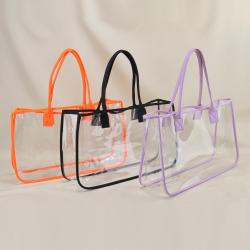 Wholesale Candy Colors Custom Design Fashion Cute Portable Travel Shopping Ladies Waterproof Transparent PVC Clear Tote Bag