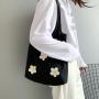 Women's Canvas Bag Reusable Shoulder Schoolbag with Cartoon Flowers Custom Logo Shopping Tote Bag