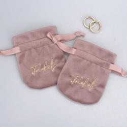 Custom Embroidery Round Bottom Velvet Jewelry Necklace Storage Pouch Mini Luxury Velvet Drawstring Jewelry Bag