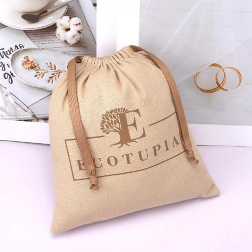 Wholesale Custom Logo Printing Canvas Christmas Gift Wedding Favor Bag Drawstring Cotton Dust Gift Packaging Pouch