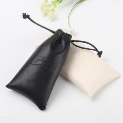 Custom Emboss Logo Leather Gift Jewelry Lipstick Pouch Drawstring Sunglasses Leather Bag