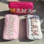 Customization Makeup Chenille GLAM Purses Pearl Letter Patch Sewn Wedding Gift Toiletry Cosmetic Bags Nylon Travel Pouch