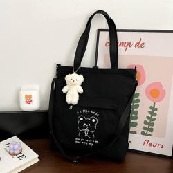 Wholesale Canvas Handbags Brands China Women Shoulder Bag Bear Pendant New Trendy Design Women'S Handbags