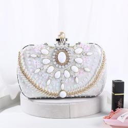 Hand-made Delicacy Pearl Embroidery Wedding Shiny Clutch High Class Purse Beaded Evening bags