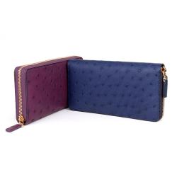 OEM Dompet Custom Luxury Design High End Quality Women Genuine Ostrich Skin  Leather Long Zip Zipper Clutch Wallet  Purse
