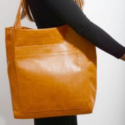 Women's PU Soft Leather Hand Bags Oil Wax Leather Large Capacity Single Shoulder Bags Minimalist Luxury Tote Bag Pocket Ladies