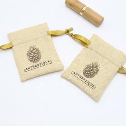 Screen Printing Natural Jute Linen Lipstick Jewelry Pouch Small Burlap Wedding Gift Drawstring Bag
