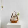 Bag female  2021 summer Korean edition fashion trend skew cross bag personality spliced canvas hand-held bucket bag