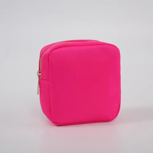 RTS Hot Pink Small Waterproof Glitter Chenille Letter Patches Fashion Durable Custom Women Girl Travel Cosmetic Makeup Bag