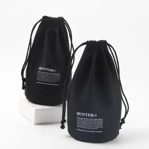 Round Bottom Organic Canvas Drawstring Bag Black Canvas Candle Packaging Pouch