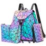 Lovevook geometric pu leather backpacks women Luminous backpack sets for ladies