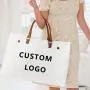 Designer Luxury Women Waterproof Extra Large Cotton Canvas Beach Bag with Leather Handle