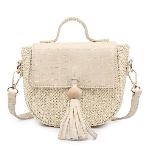 Cross-border Agitation Retro Women Knit Tassel Zipper & Hasp Handbags China PU Lady Bags Girl Pure Color Button Bucket Handbag