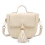 Cross-border Agitation Retro Women Knit Tassel Zipper & Hasp Handbags China PU Lady Bags Girl Pure Color Button Bucket Handbag
