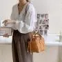 Korean women bags fashion drawstring pleated handbag trend crossbody shoulder bag creative design woven round bucket bag