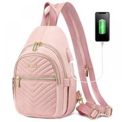 LOVEVOOK Small Crossbody Chest Bag with USB Port Convertible Shoulder Backpack Purse Casual Daypack Sling Bag for Women