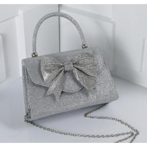 Wholesale cheap shiny fabric clutch bag shoulder bags bow-knot handbag evening bag lady purse