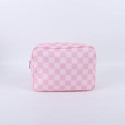 Wholesale Custom Logo Nylon Waterproof Makeup Bags Fashion Pink  Portable Travel Large Zipper Lady Cosmetic Bag