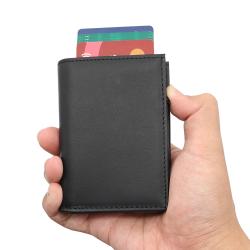 New Custom Men Leather  Metal Credit Card Holder With Zipper Pocket Aluminum Pop Up Wallets RFID Blocking
